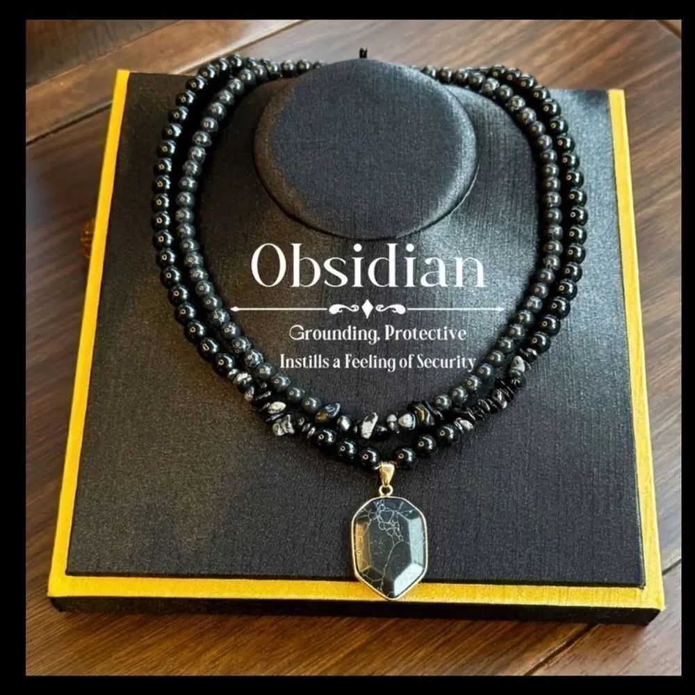 Black Obsidian layer Necklaces with Pendant